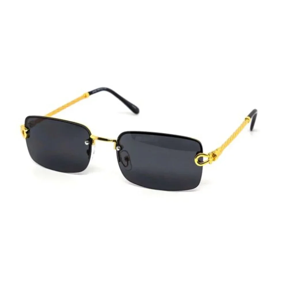 Men Sunglasses Trendy Black Lens Rectangular Fashion Rapper Shades Gold Lentes‎